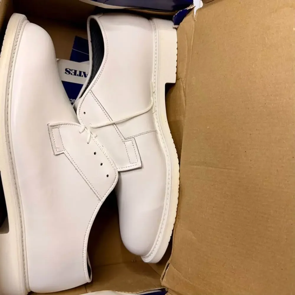 Bates White Leather Uniform Shoes Men's Size 10.5 3E Wide Like New w/ Box